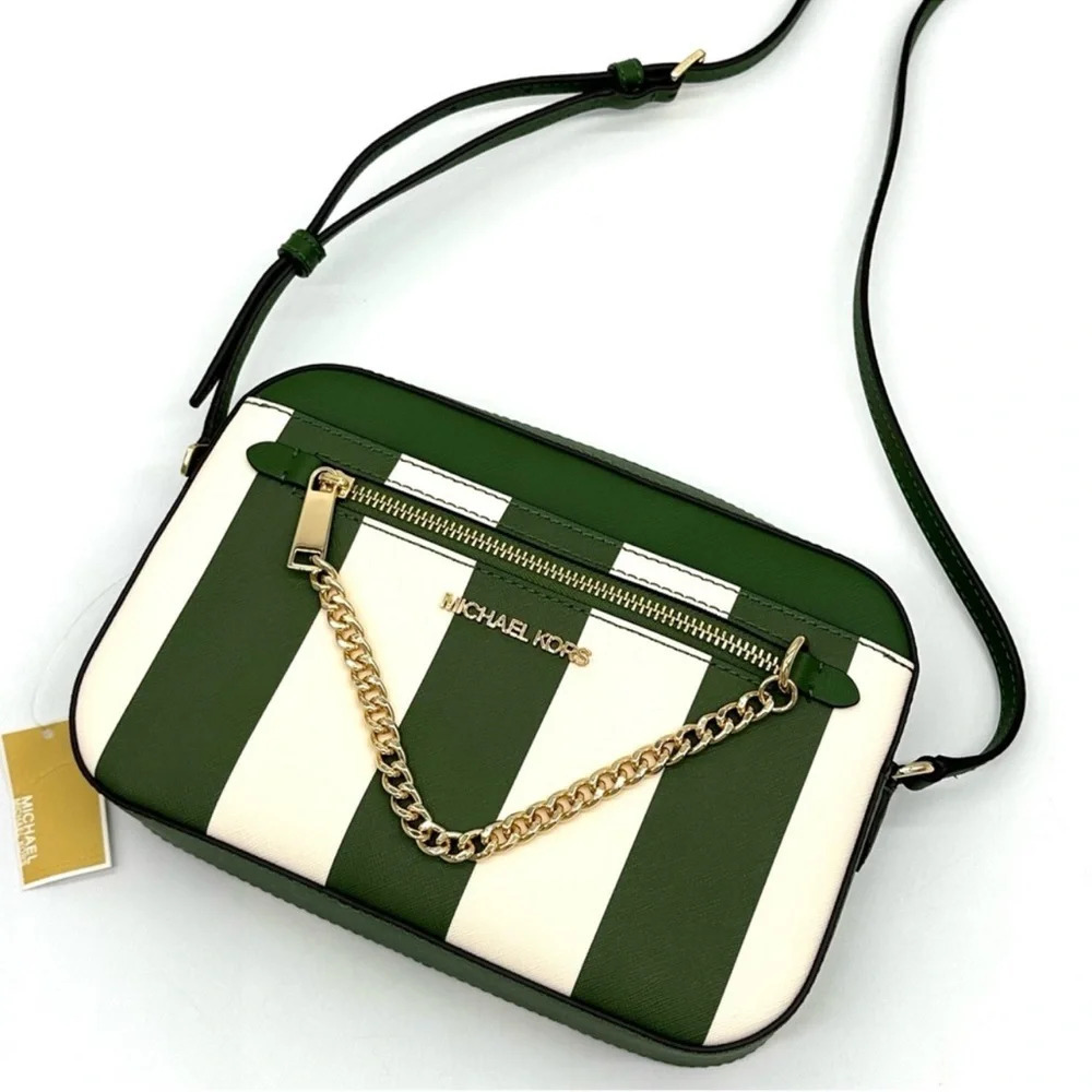 Michael Kors Large EW Zip Chain Xbody Crossbody Bag Fern Green Multi